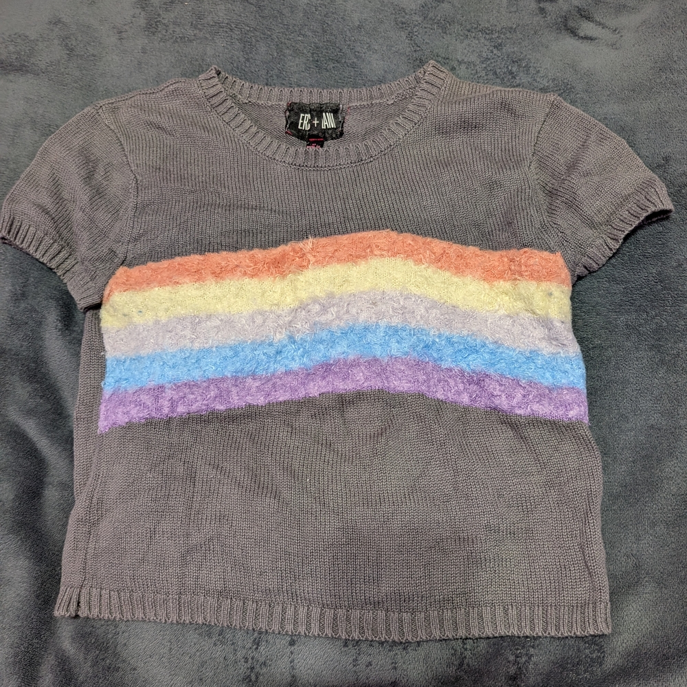 Gray Shirt with Rainbow Stripes